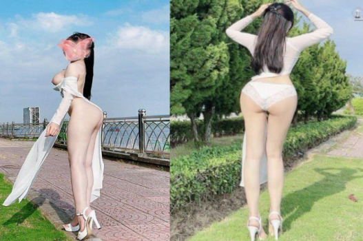 Cô gái áo dài hư hỏng lộ vùng kín bên sông